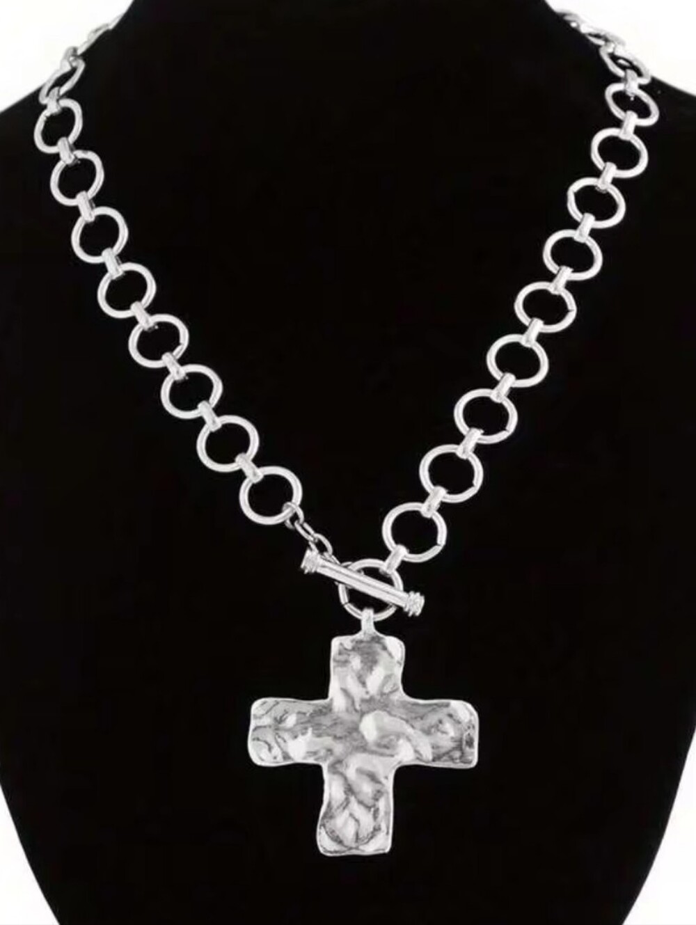 Silver Hammered Cross Pendant Necklace - Women Jewelry